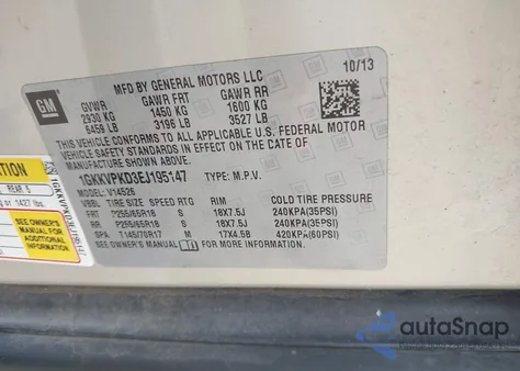 2014 GMC Acadia Sle-2 from USA, damaged, VIN 1GKKVPKD3EJ195147